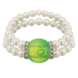 Green Gemstone Faux Pearl Stretch Bracelet