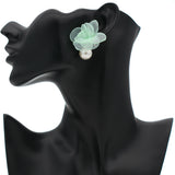 Mint Green Tulle Faux Pearl Stud Earrings