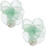 Mint Green Tulle Faux Pearl Stud Earrings