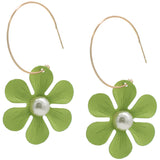 Green Flower Hoop Earrings