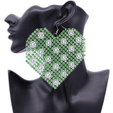 Green Mesh Rhinestone Heart Earrings