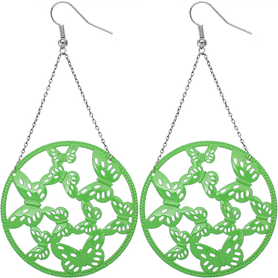 Green Gigantic Butterfly Chain Earrings