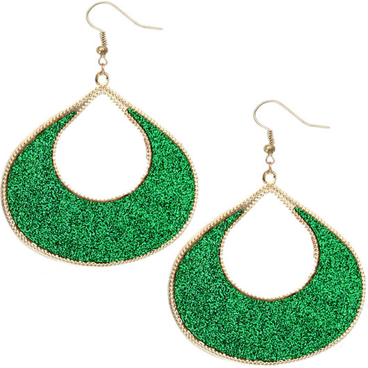 Green Glitter Puffy Teardrop Dangle Earrings