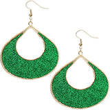 Green Glitter Puffy Teardrop Dangle Earrings
