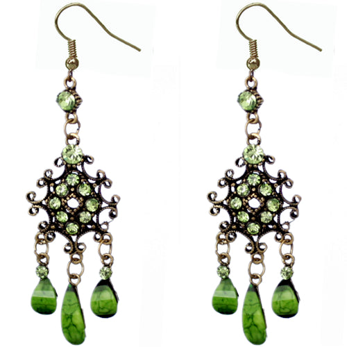 Green Elegant Chandelier Gemstone Earrings