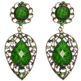 Green Gold Teardrop Gemstone Link Post Earrings