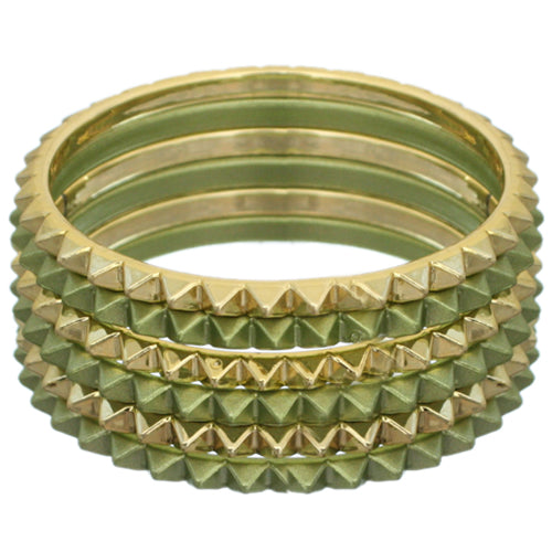 Green Two-Tone Spike Stacked Bracelet