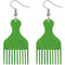 Green Afro Pick Comb Afrocentric Wooden Earrings