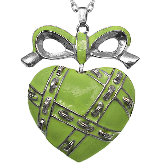 Green Heart Bow Charm Necklace