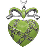 Green Heart Bow Charm Necklace