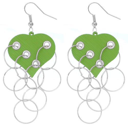 Green Heart Ring Dangle Earrings