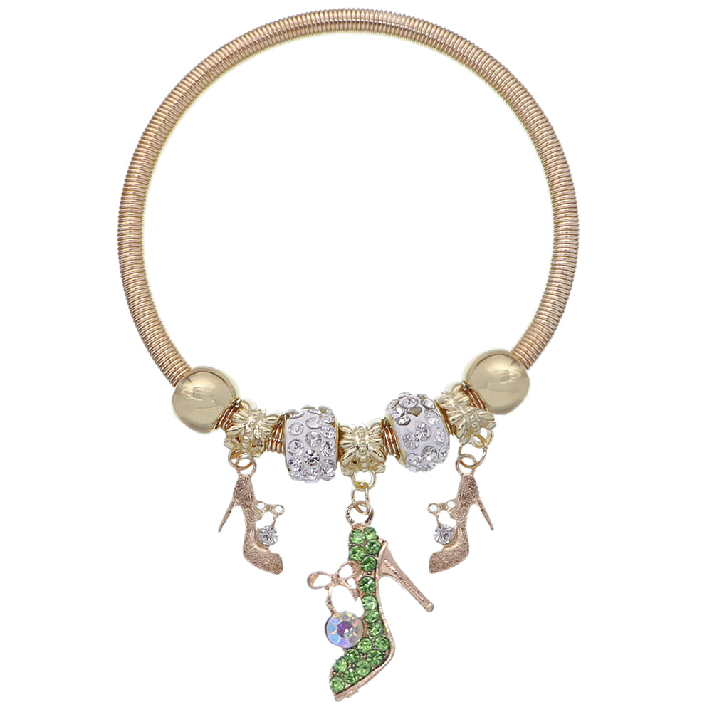 Green Fireball High Heel Shoe Charm Stretch Bracelet