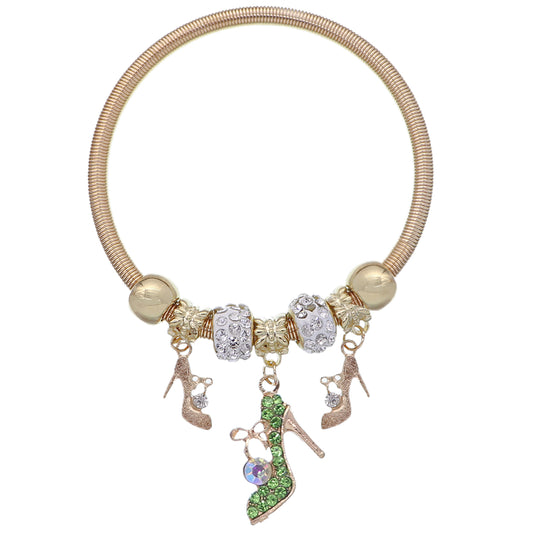 Green Fireball High Heel Shoe Charm Stretch Bracelet