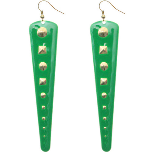Green Inverted Studded Triangle Dangle Earrings