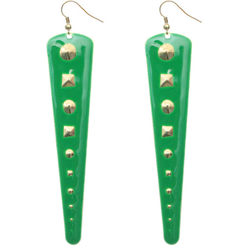 Green Inverted Studded Triangle Dangle Earrings