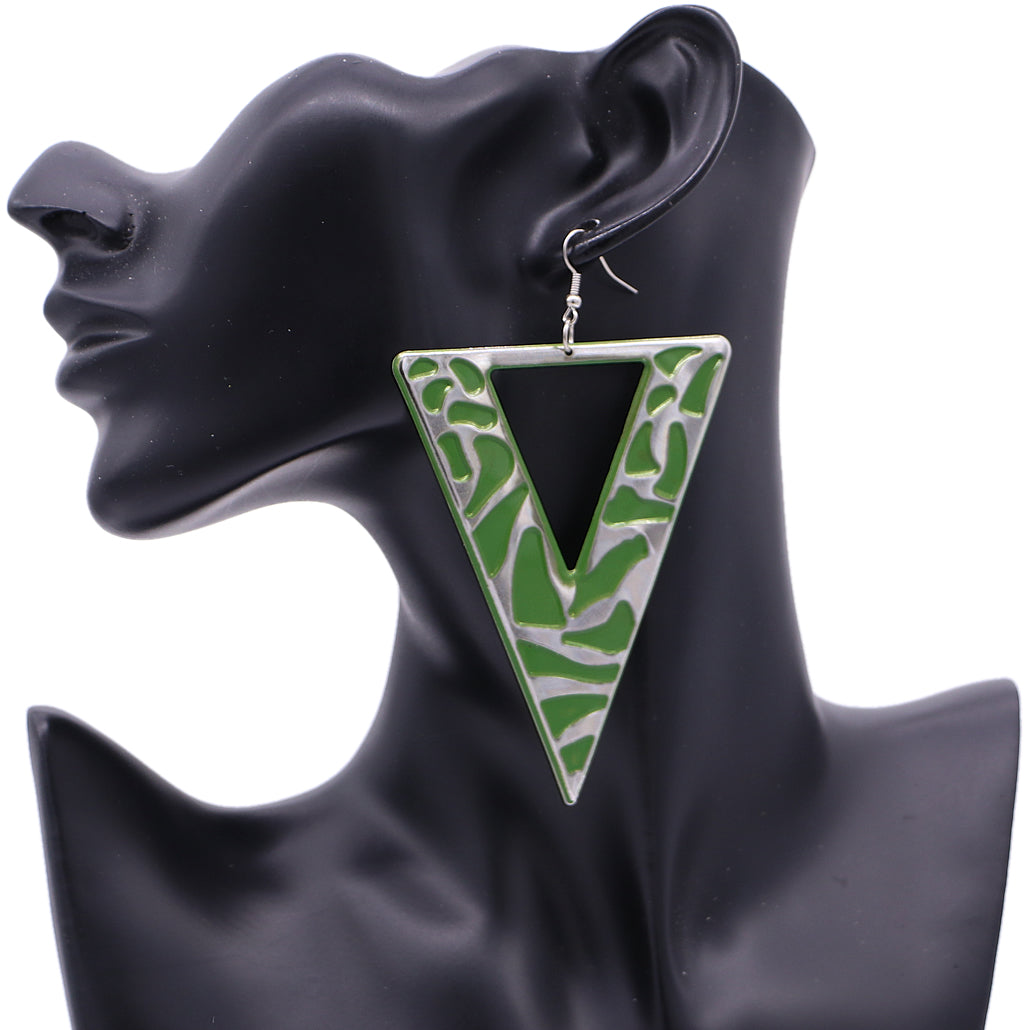 Green Inverted Triangle Geometric Earrings