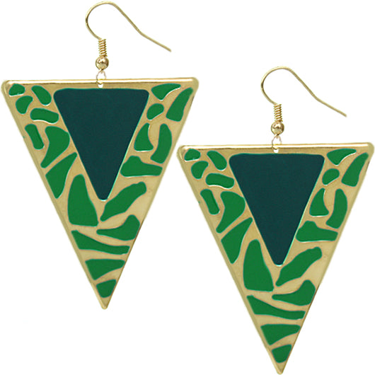 Green Upside Down Triangle Earrings