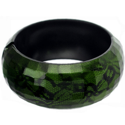 Green Lace Textured Hinged Bracelet