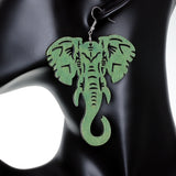 Green Large Elephant Trunk Wooden Earrings