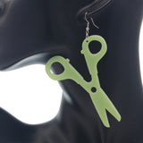 Green Large Hairdresser Scissors Dangle Earrings