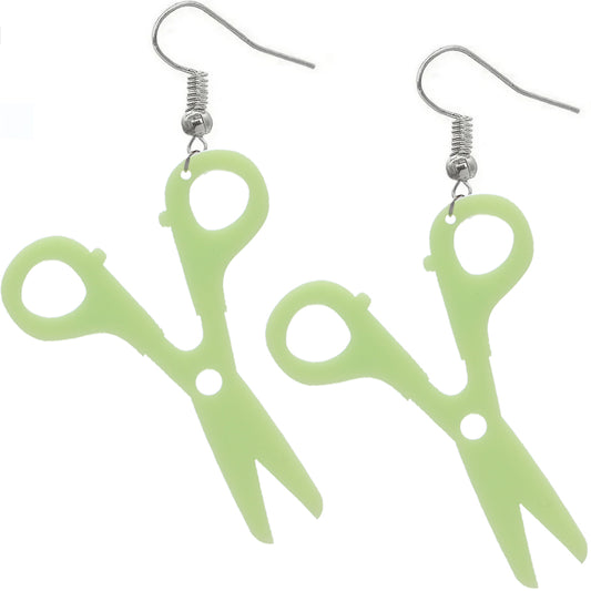 Green Large Hairdresser Scissors Dangle Earrings