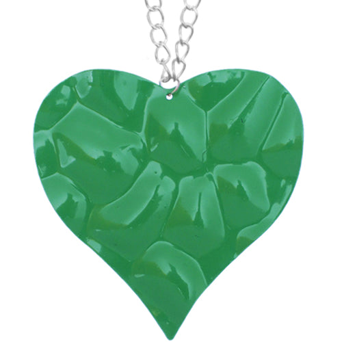 Green Large Hammered Heart Chain Necklace