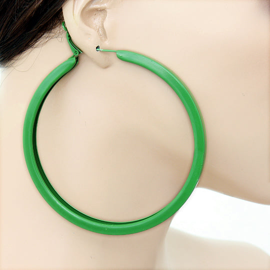 Green Large Metal Hoop Earrings