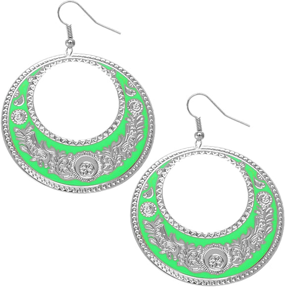 Green Large Texture Design Hoop Earrings