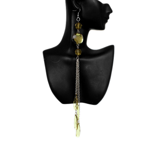 Green Long beaded Cascade Drop Chain Earrings