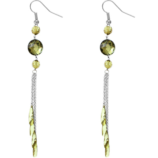 Green Long beaded Cascade Drop Chain Earrings