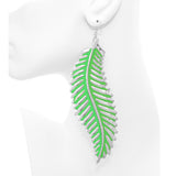 Green Long Curvy Leaf Earrings