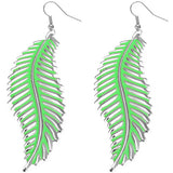 Green Long Curvy Leaf Earrings