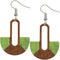 Green Long Oval Fan Wooden Earrings