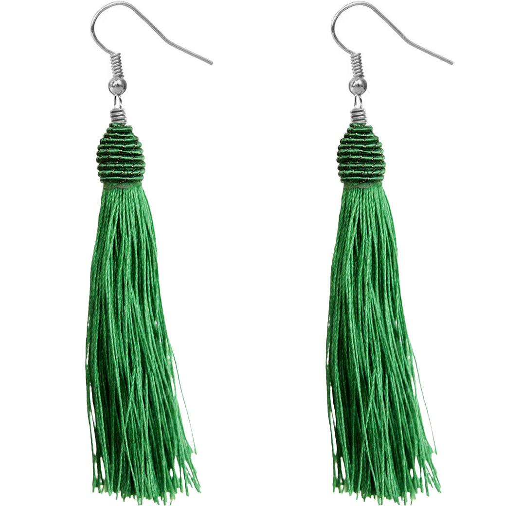 Green Long Wrap Tassel Earrings