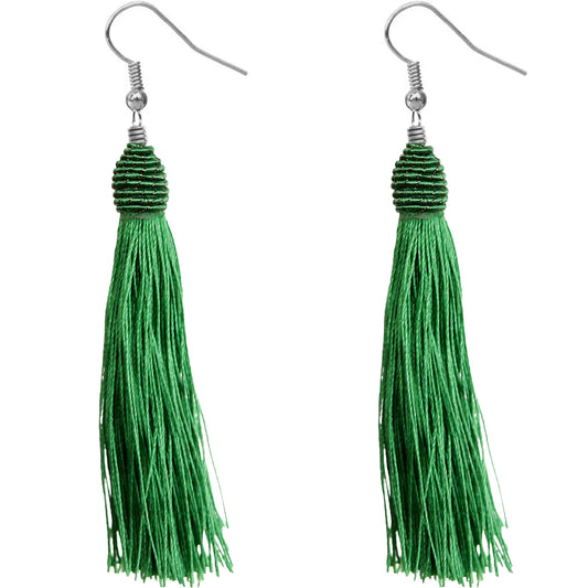 Green Long Wrap Tassel Earrings