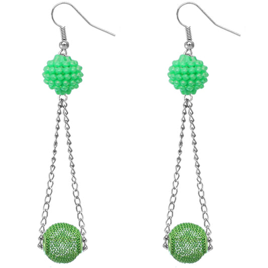 Green Mesh Fireball Chain Earrings