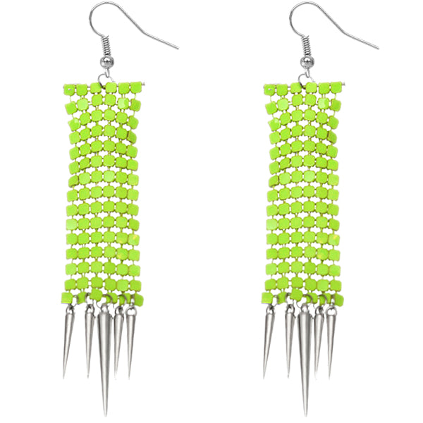 Green Mesh Spike Dangle Earrings