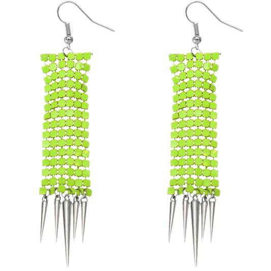 Green Mesh Spike Dangle Earrings