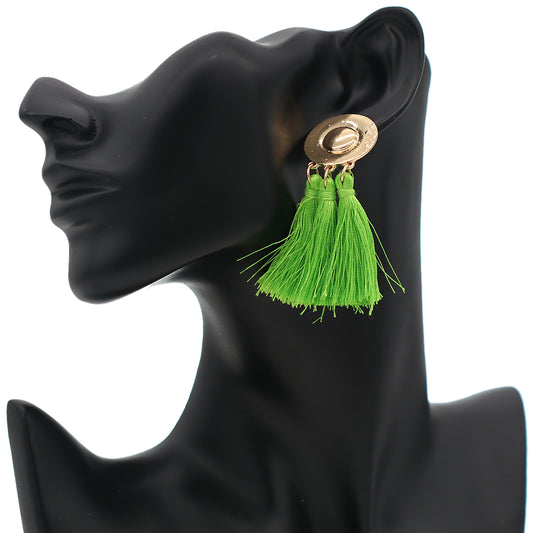 Green Metal Tassel Dangle Earrings