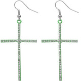 Green Studded Mini Rhinestone Cross Earrings