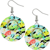 Green Multicolor Floral Pattern Thin Disk Earrings