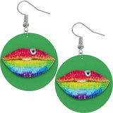 Green Multicolor Big Lip Wooden Earrings