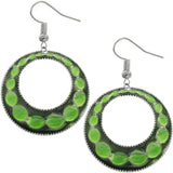 Green Glossy Open Circle Thin Metal Earrings