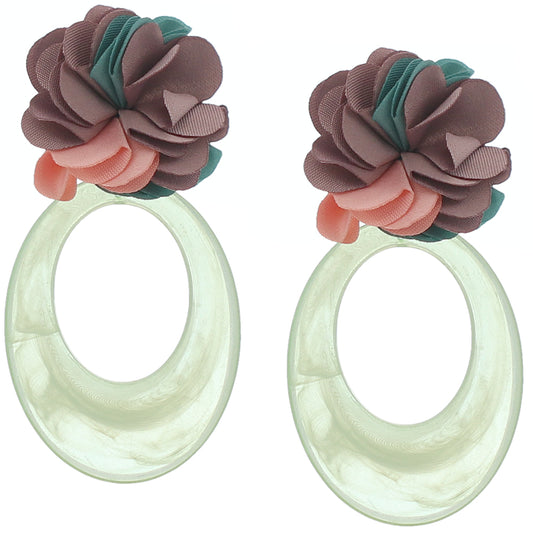 Green Oval Floral Resin Earrings