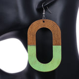 Green Oval Wooden Dangle Earrings
