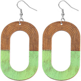 Green Oval Wooden Dangle Earrings