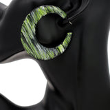 Green Abstract Painted Wooden Hoop Earrings