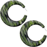 Green Abstract Painted Wooden Hoop Earrings