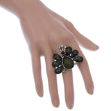 Green Large Beaded Peacock Adjustable Ring