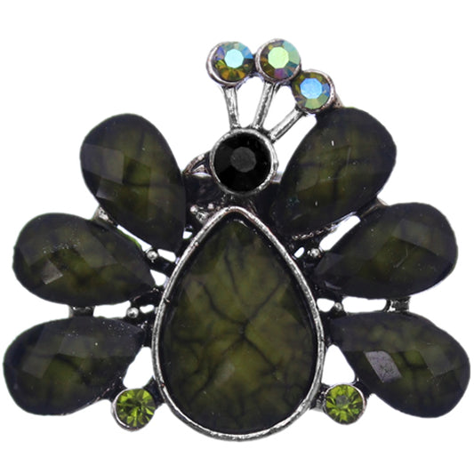 Green Large Beaded Peacock Adjustable Ring